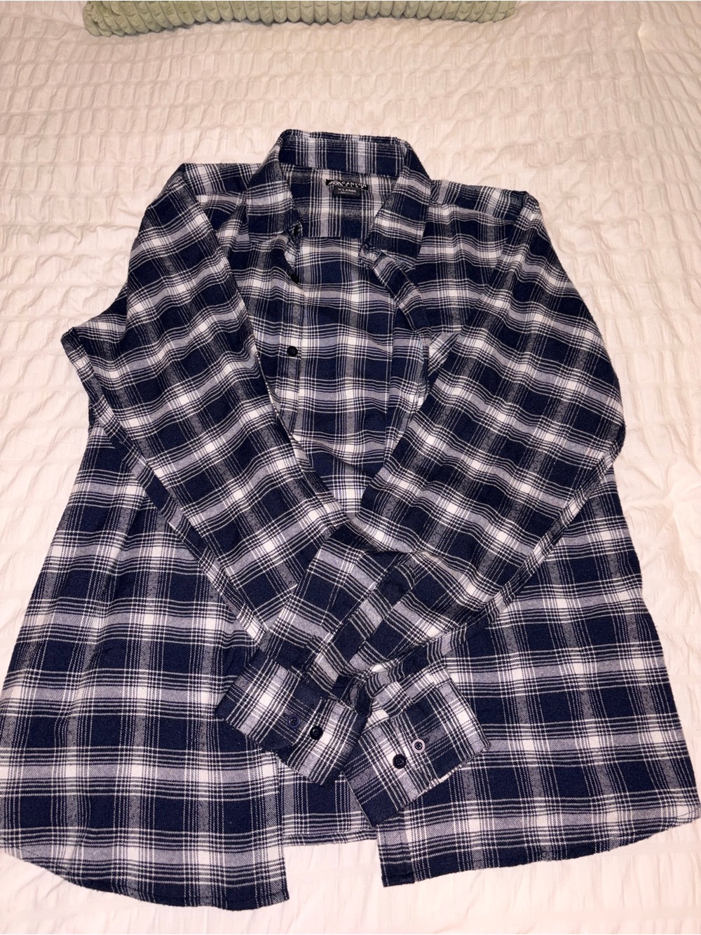 Men's Navy and White Plaid Button-Down Shirt